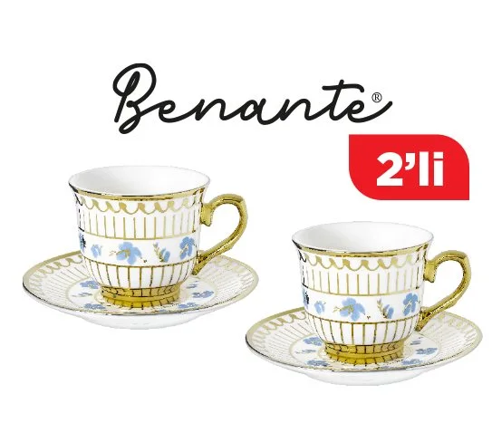 Benante Rimli Desenli Kahve Fincan Takımı ~90 ml