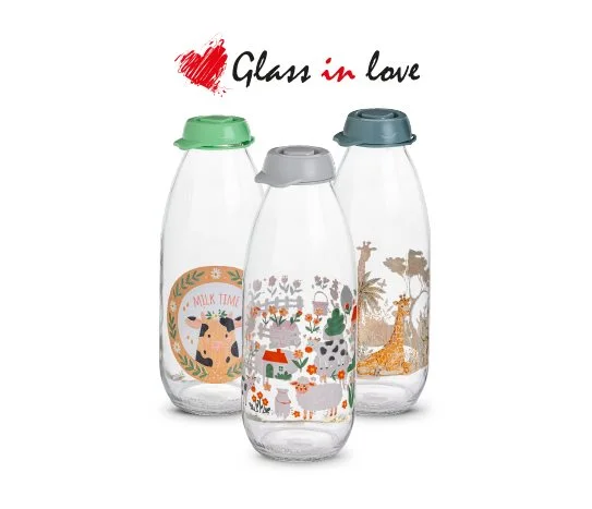 Glass In Love Desenli Cam Süt Şişesi ~1000 ml