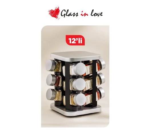 Glass in Love Döner Standlı Cam Baharatlık Seti
