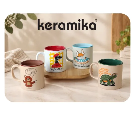 Keramika Renkli Mottolu Kupa ~345 Cc
