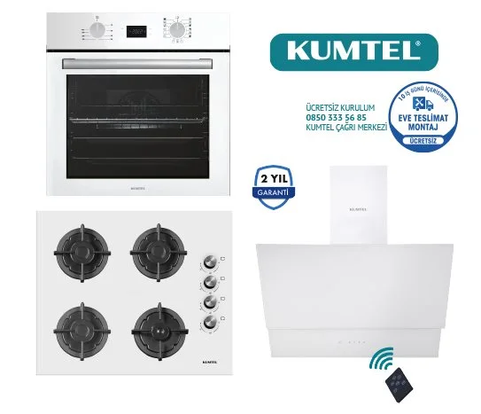 Kumtel 15 Program Beyaz Cam Ankastre Set