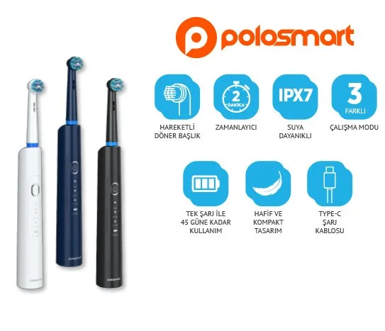 Polosmart Döner Başlıklı Şarjlı Diş Fırçası Psc110