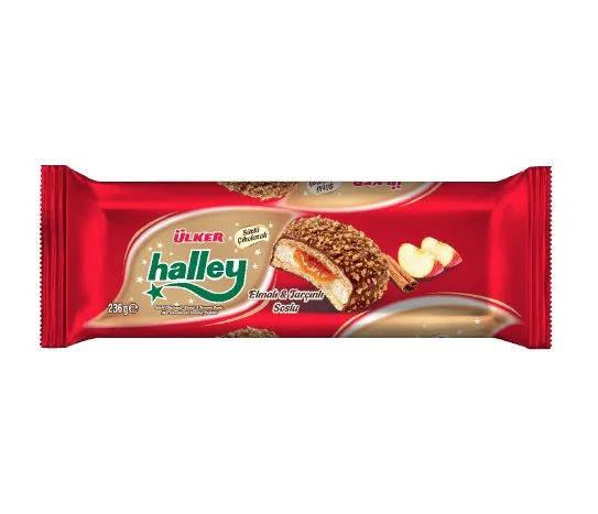 Ülker Halley Sütlü Çikolatalı Elma&Tarçınlı Soslu, Marshmallowlu Sandviç Bisküvi